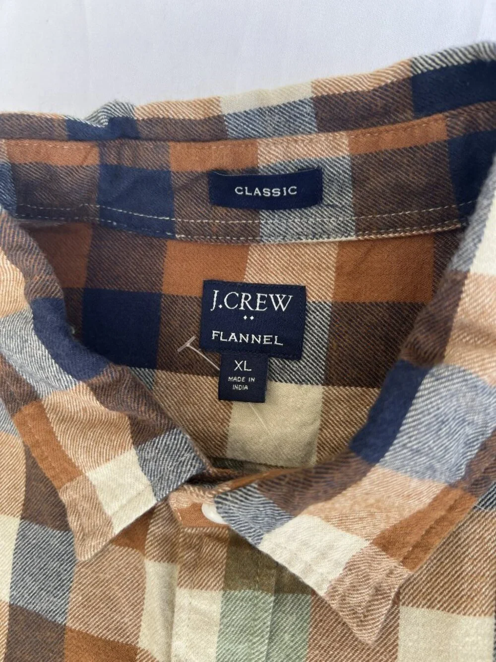 NWOT J.Crew Classic Fit Flannel Men's XL Brown Rust Plaid Button Down Shirt